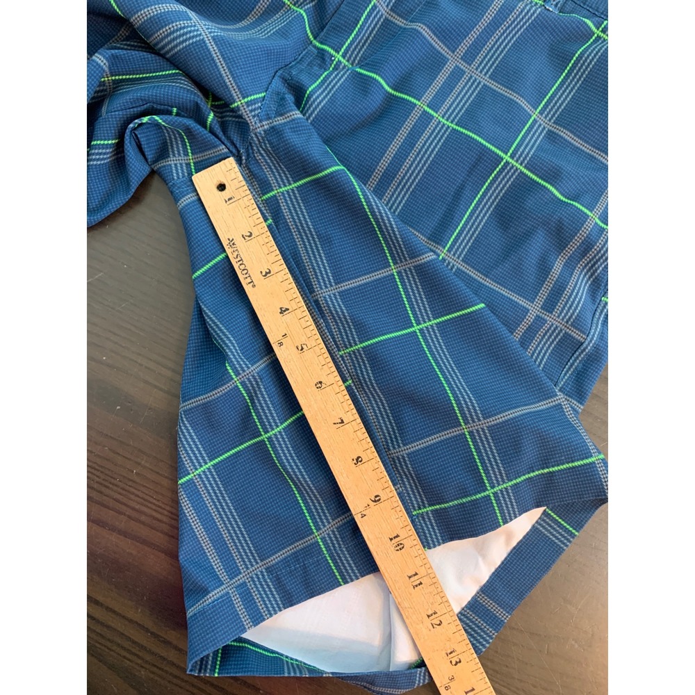 Ocean Pacific OPFlex Mens Plaid Hybrid Shorts Navy Lime Green 4-Way Stretch 30 - Picture 8 of 9